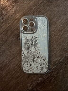 SHEIN Clear Phone Case with White Lace Design